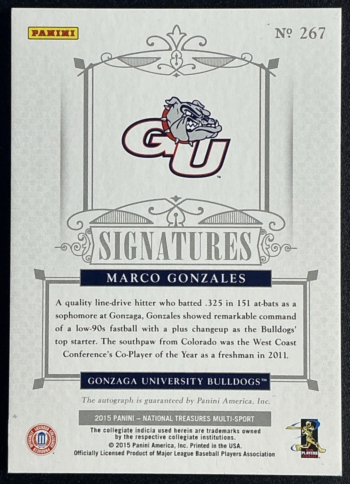 MARCO GONZALES 2015 PANINI NATIONAL TREASURES COLLEGIATE #267 71/99 AUTO