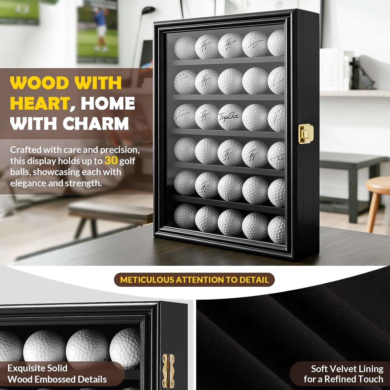 Showcase Your Treasures: Golf Ball Display Case with Velvet Shelves & Key Lock