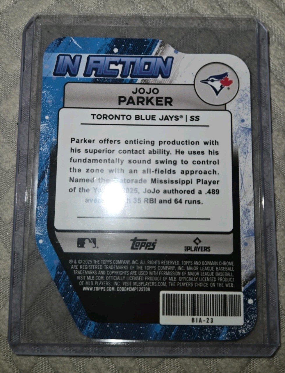 2025 BOWMAN DRAFT IN ACTION JOJO PARKER #10/50 GOLD DIE-CUT TORONTO BLUE JAYS🔥