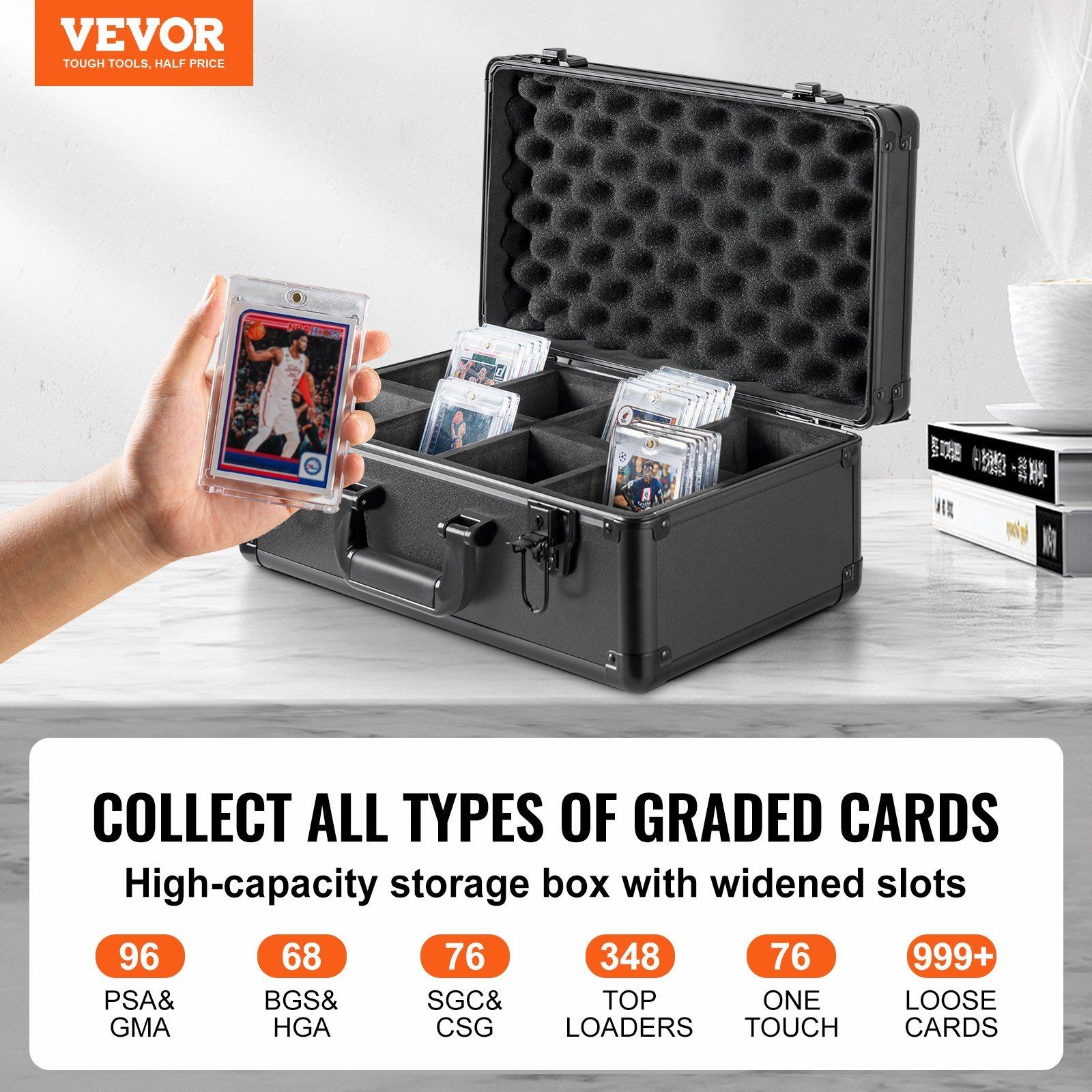Graded Card Storage Box, 4 Slot Sports Card Holder Case with Carrying Handle