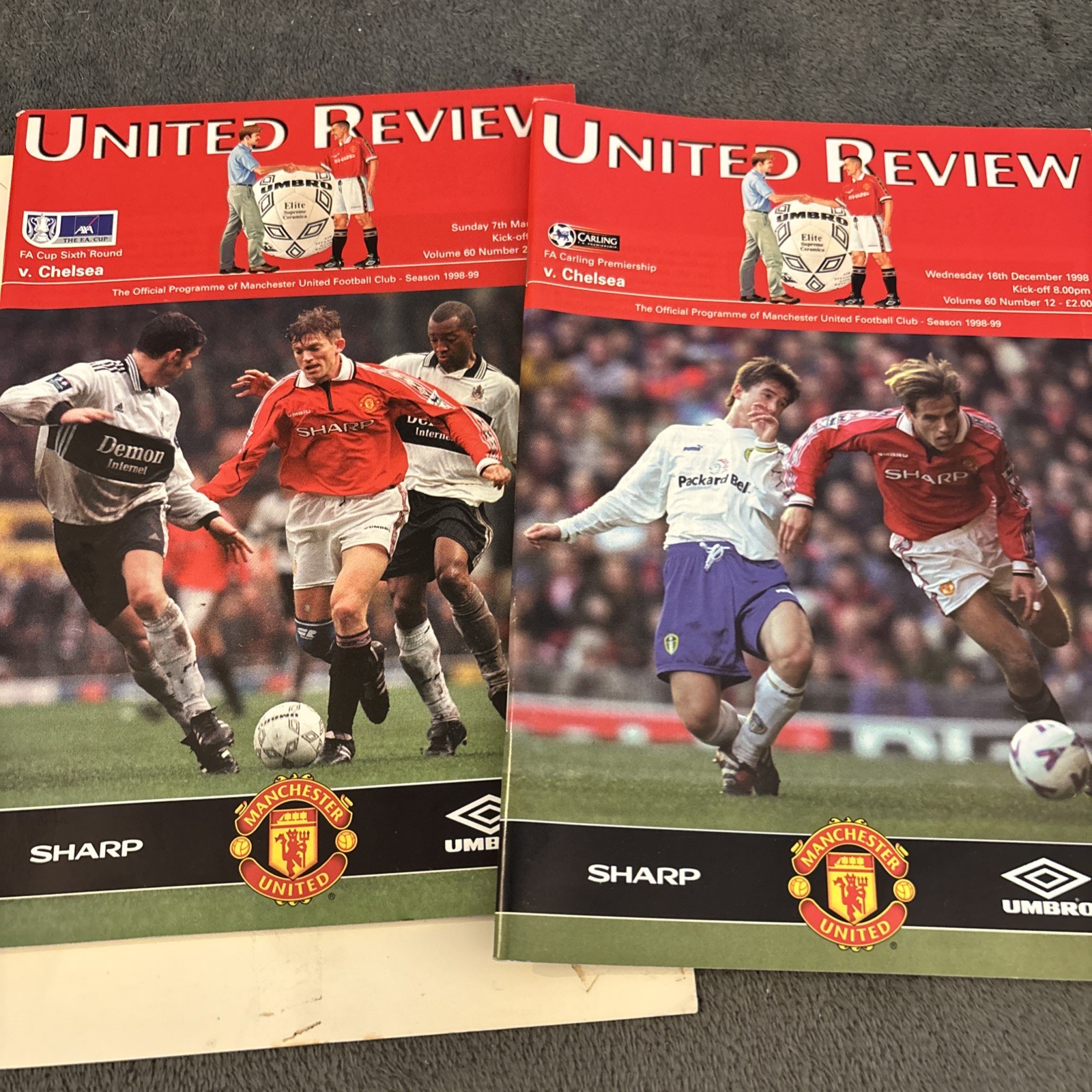 MANCHESTER UNITED V CHELSEA 1998/99 league and cup programmes