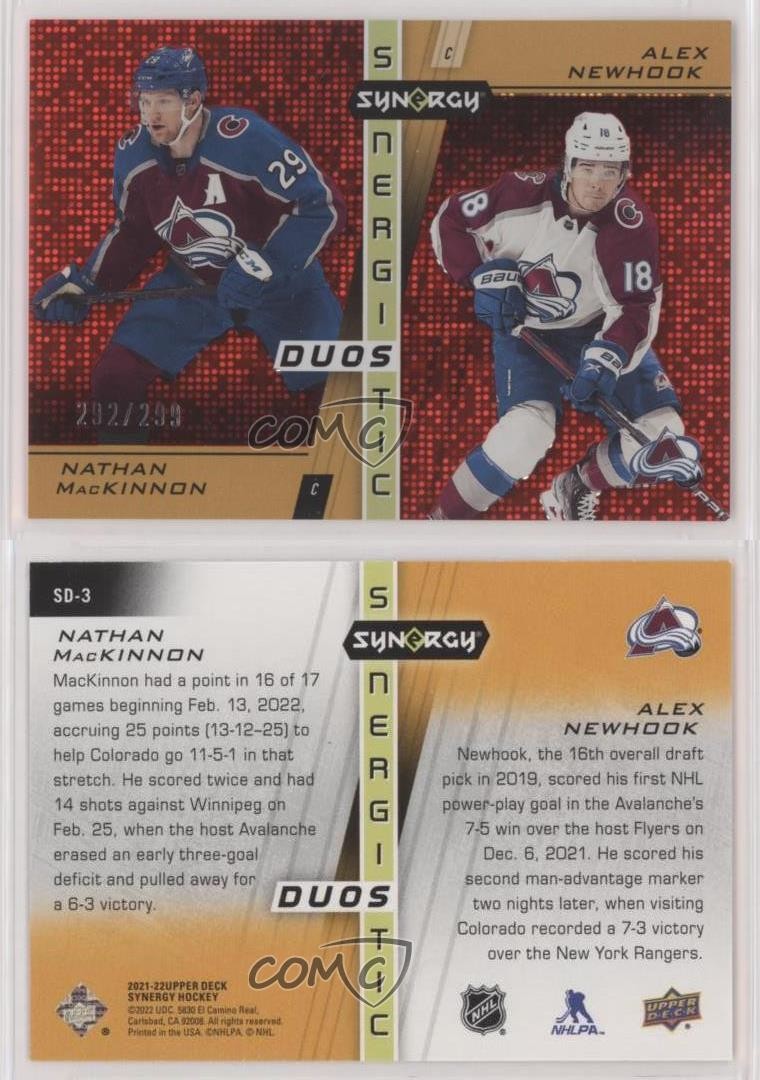 2021 Upper Deck Synergy Red 292/299 Nathan MacKinnon Alex Newhook #SD-3 RC 14sr