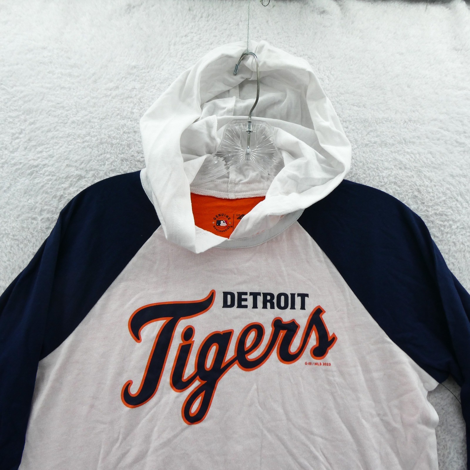 G-III 4Her Shirt Women Medium Detroit Tigers Navy White Orange Hoodie Raglan MLB