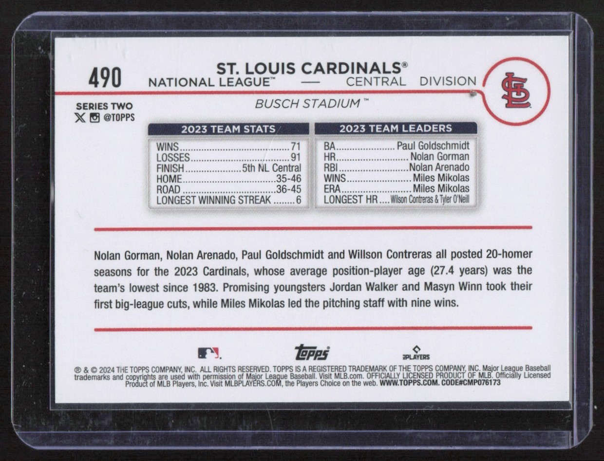 2024 Topps St. Louis Cardinals St. Louis Cardinals #490