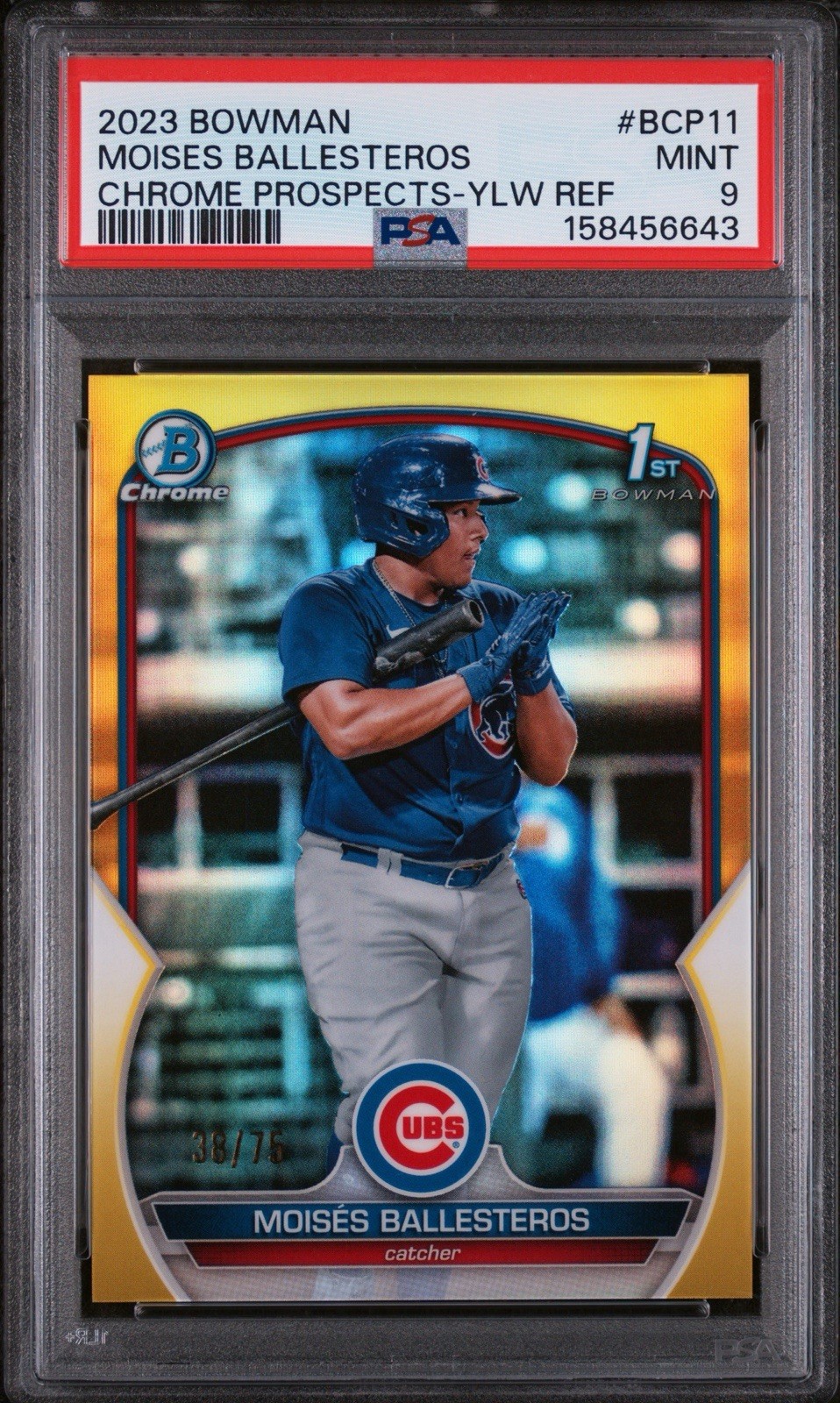 🔥Topps 2023 Bowman Chrome Prospects Moises Ballesteros Yellow /75 PSA 9🔥POP2🔥