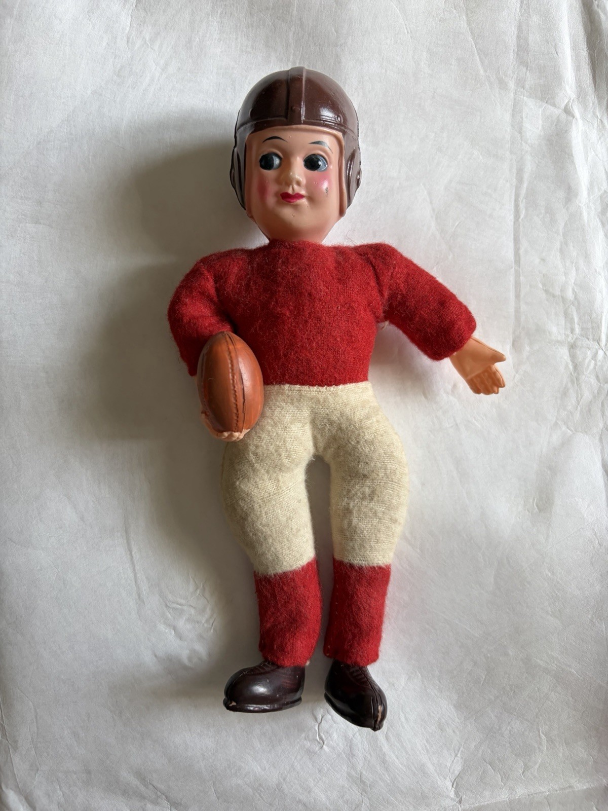 Antique Football Player 8″ Figure VTG Doll Japan Red White Uniform Celluloid