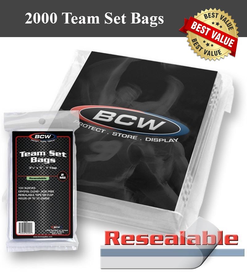 2000 BCW Team Set Poly Bags Resealable Card Sleeve Holder Archival 1″ Flap New