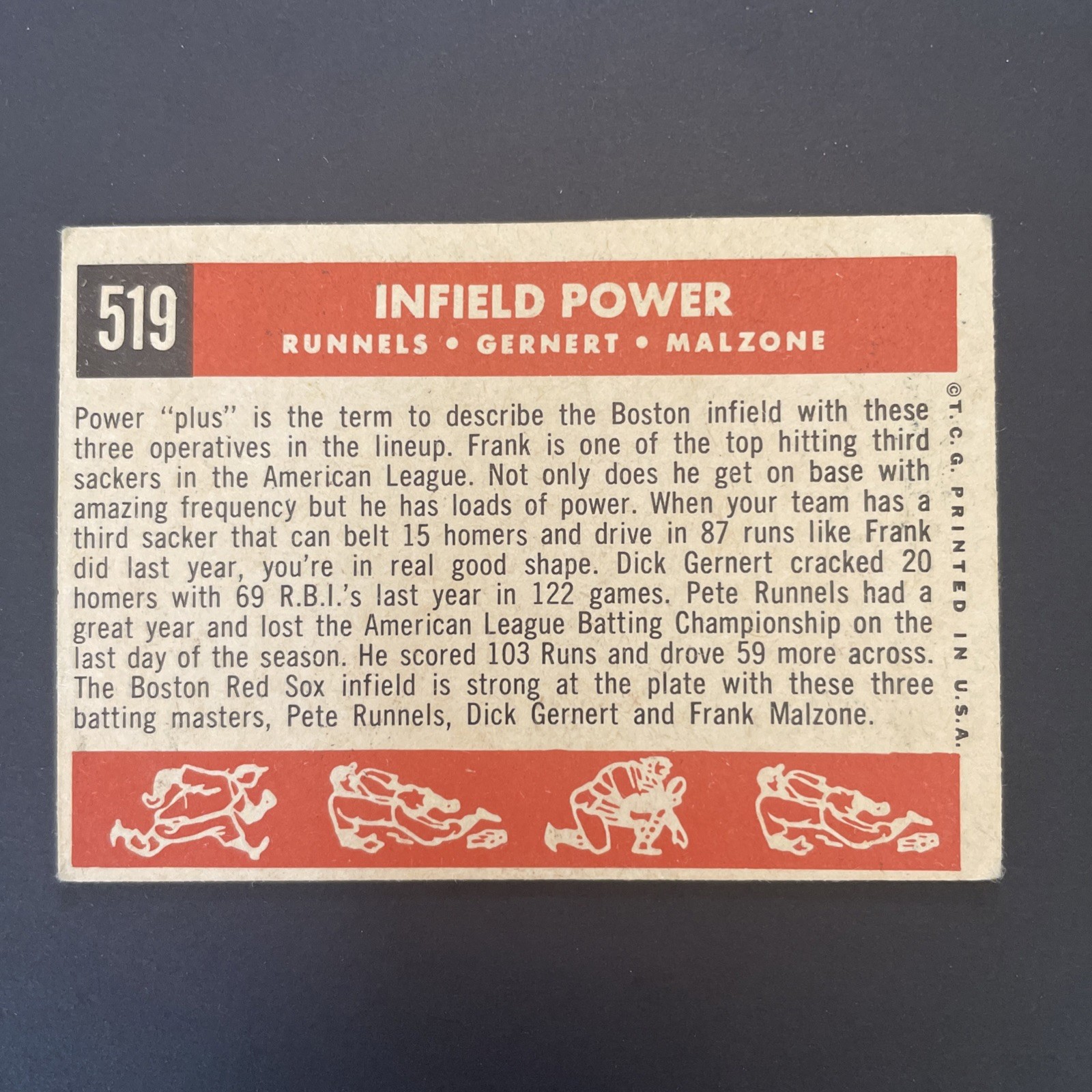 1959 Topps – High # Pete Runnels, Frank Malzone, Dick Gernert #519
