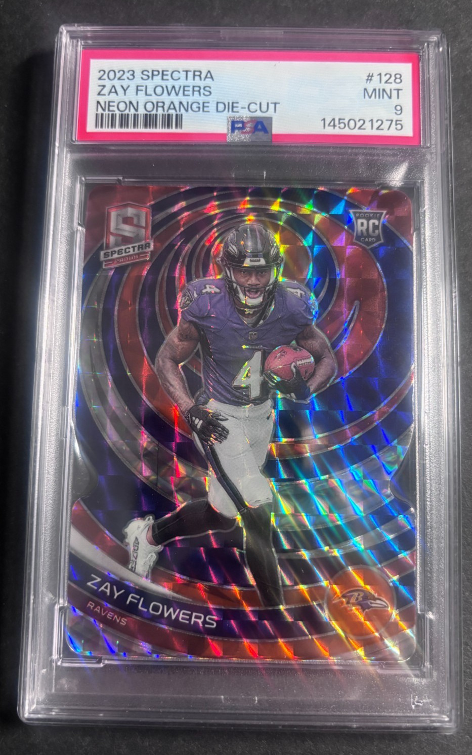 2023 Spectra Zay Flowers Rookie Neon Orange Die-Cut PSA 9 /15 (pop 3) 1stonPrint