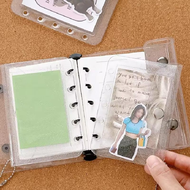 M5 5holes Loose Leaf Card Sleeve Pvc Transparent Glitter Small Fresh Storage Not