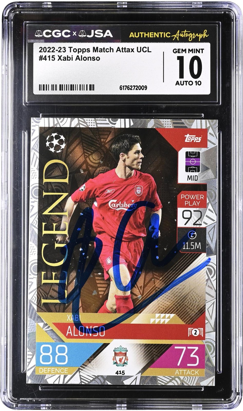Xabi Alonso Liverpool Signed 2022-23 Topps Match Attax UCL #415 CGC 10/10 Card