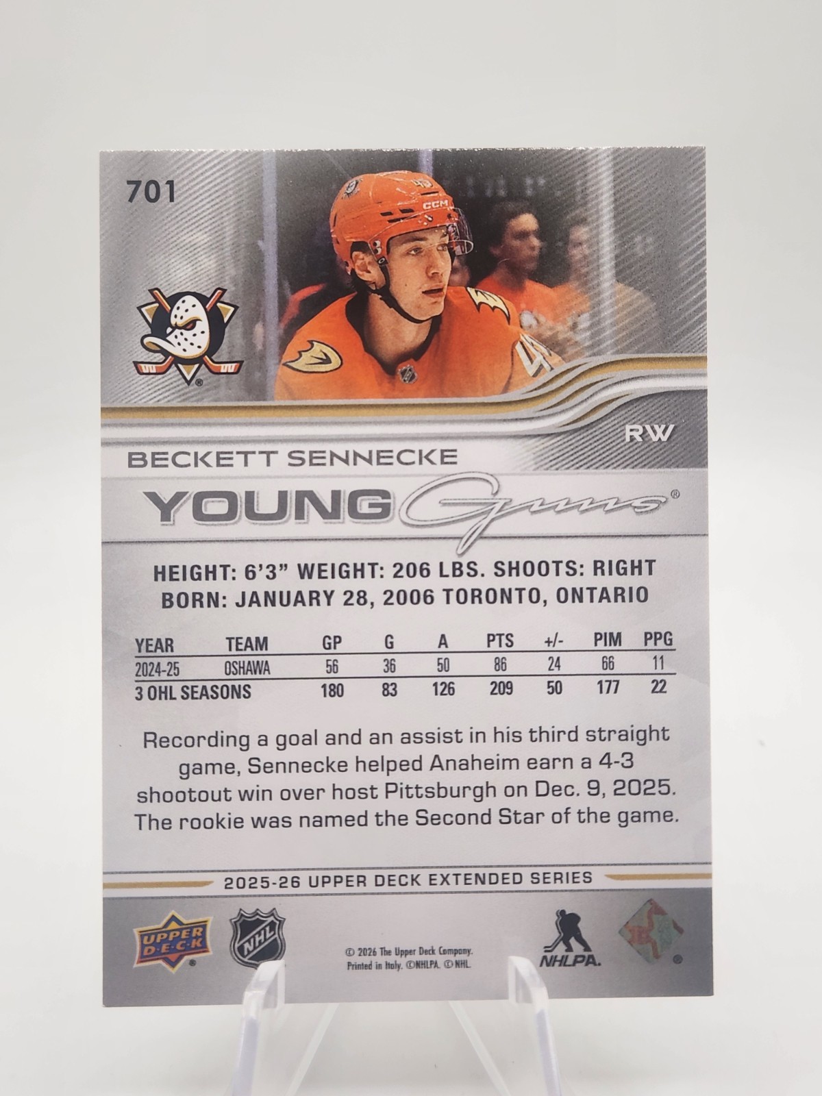 2025-26 UD Extended Series – Beckett Sennecke Young Guns Rookie RC #701