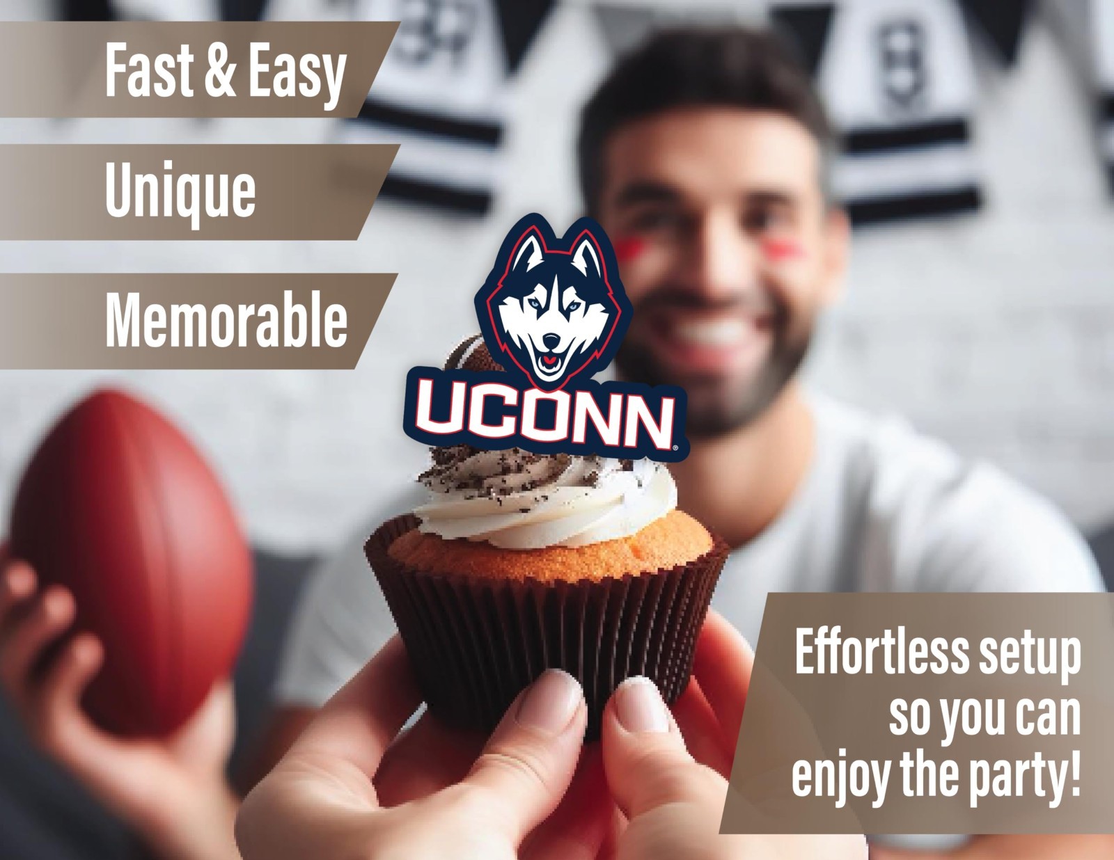 UConn Huskies Party Supplies Set – 42 Pc Banner & Cupcake Toppers for Graduation