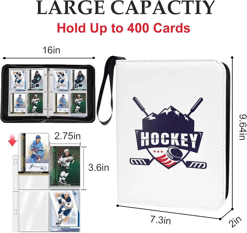 400 Pockets Hockey Card Binder for Hockey Trading Cards 2024-2025 Collectors,Por
