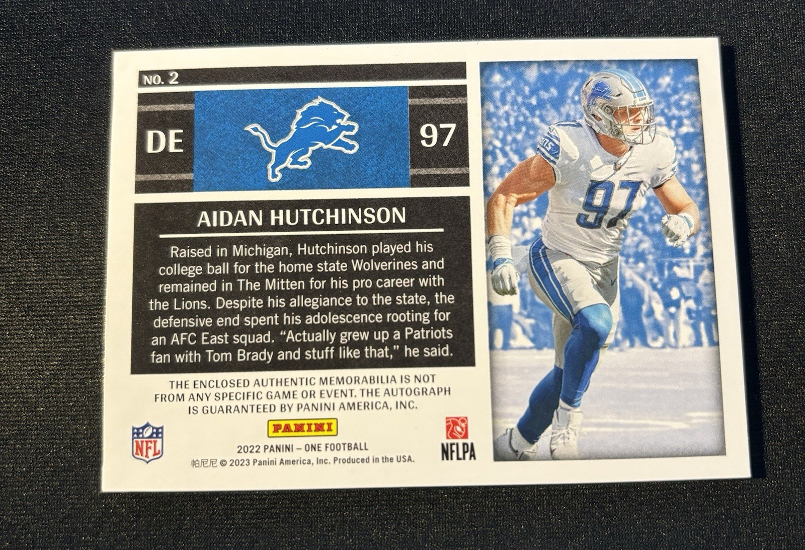 2022 Aidan Hutchinson Panini One 1/1 Shield Patch Auto #1/1 NFL Shield #2