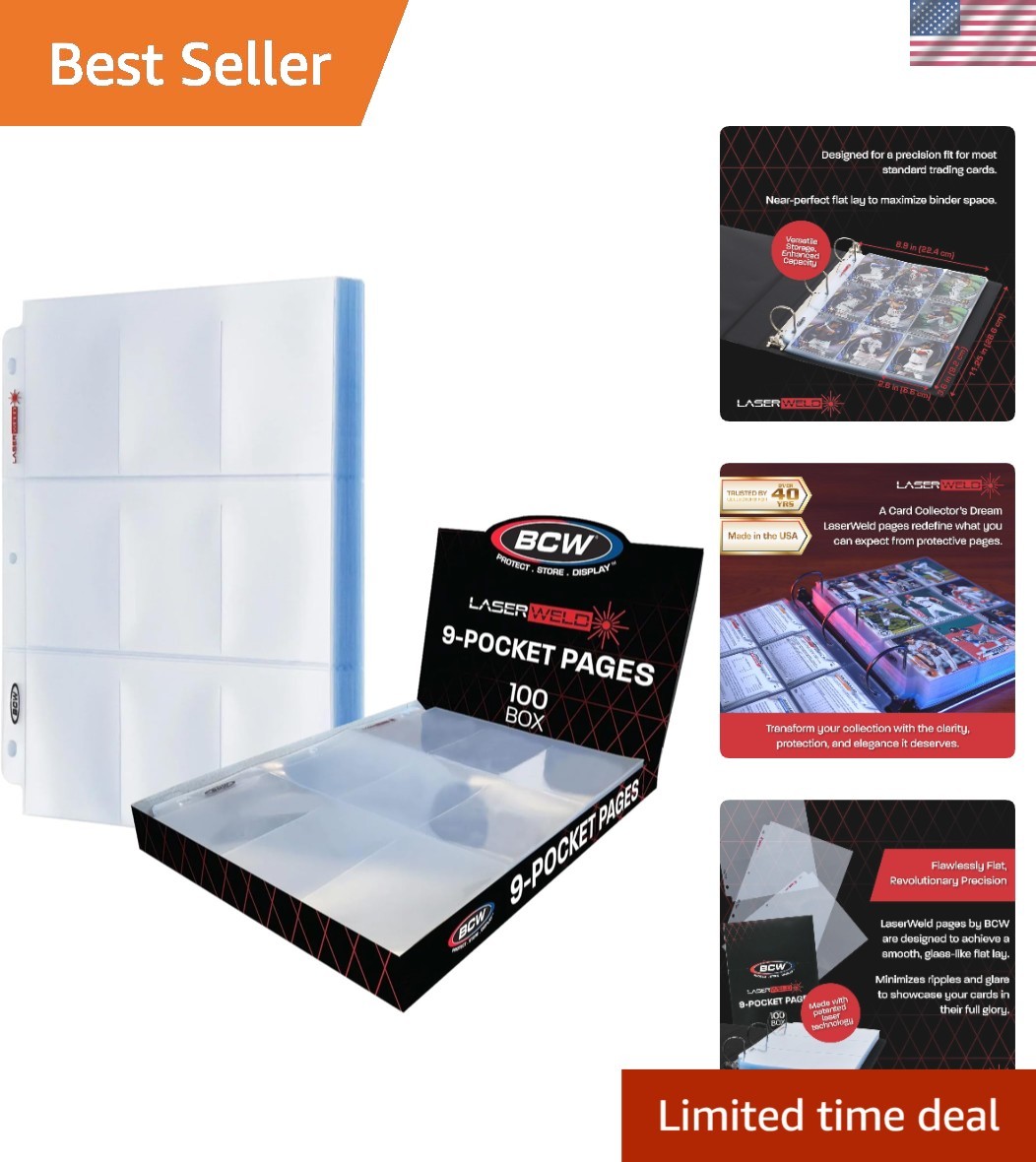 LaserWeld 100 Pack of 9 Pocket Trading Card Sleeves – Crystal Clear Protection