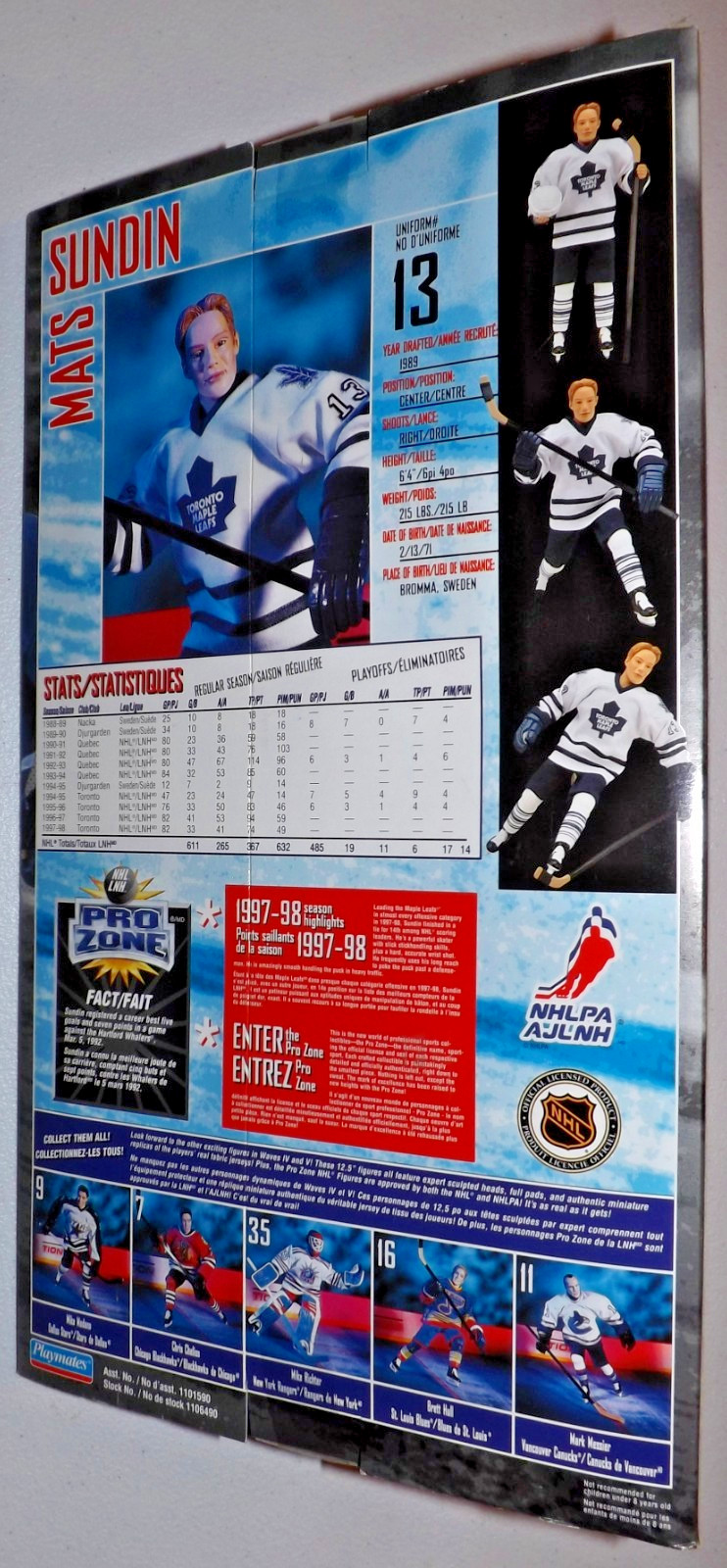 1998 NHL Pro Zone Mats Sundin Toronto Maple Leafs 12″ Action Figure Exclusive