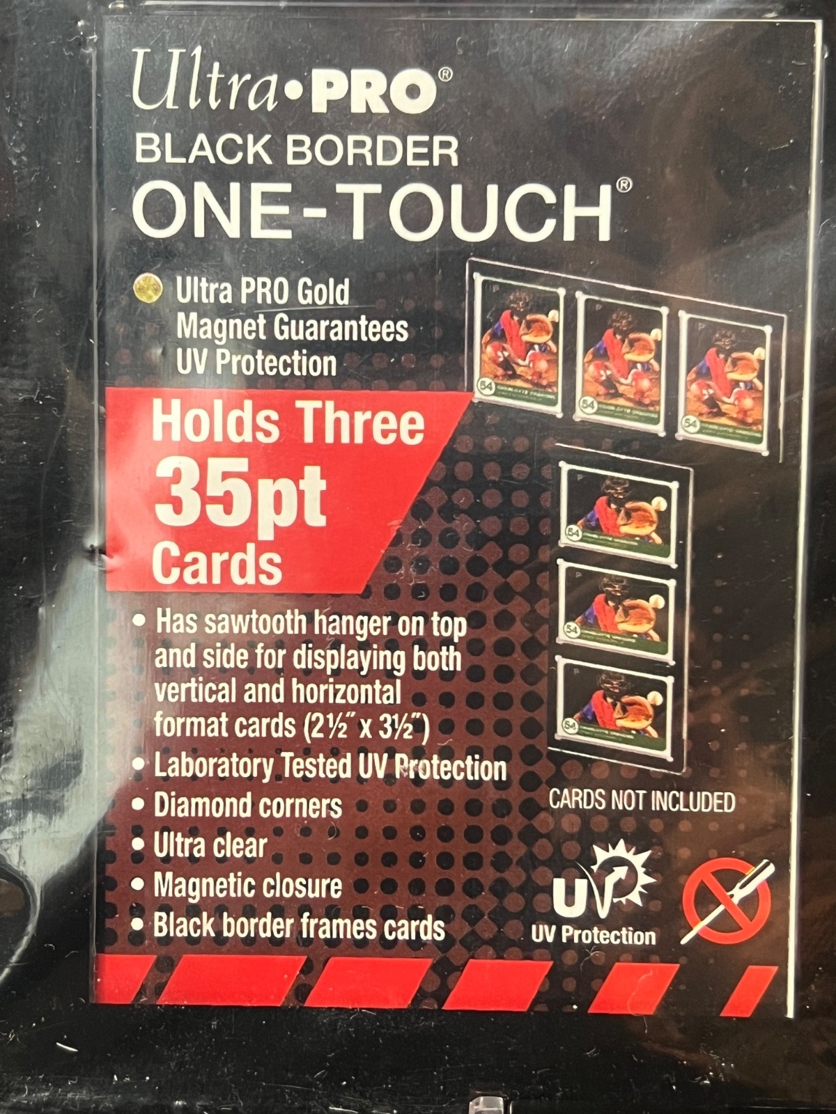 Ultra Pro 3-Card Magnetic UV One Touch Holder Black Border 35pt Cards + 2 extras