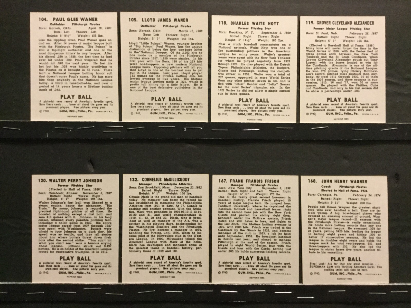 1986 REPRINTS – 132 Different 1940 Play Ball Cards SEE BELOW Sku480
