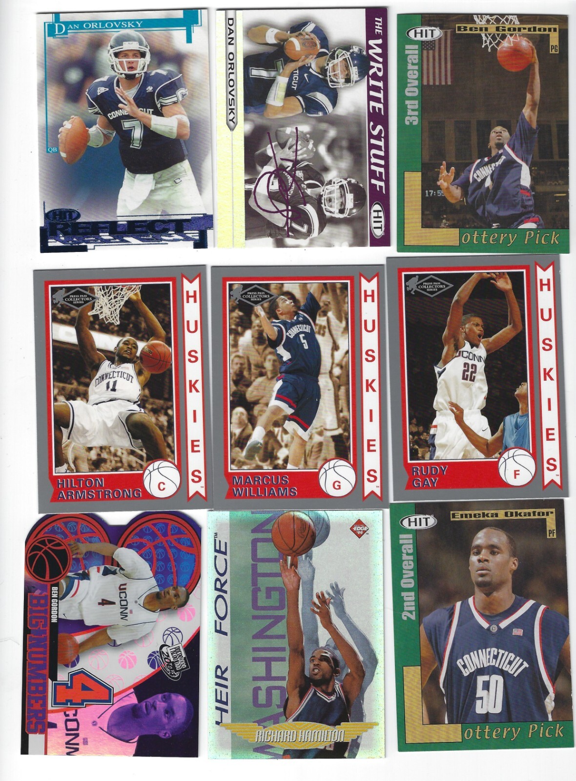 UCONN CONNECTICUT HUSKIES BASKETBALL & FOOTBALL 30 COLLEGE CARD LOT ORLOVSKY