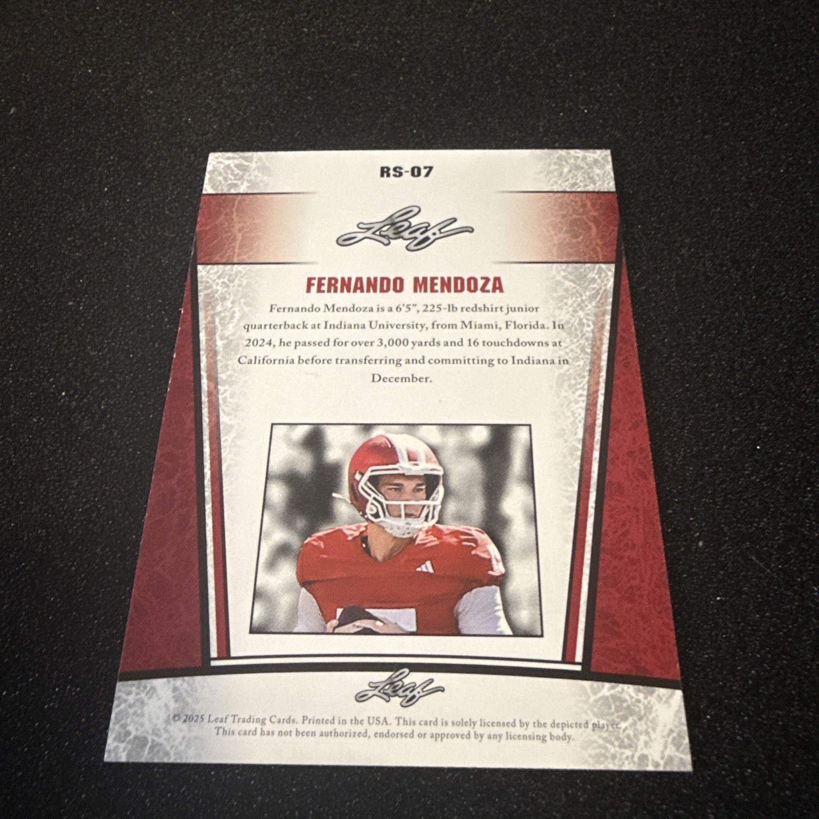 2025 Football Fernando Mendoza Rookie Card. Pre-Owned