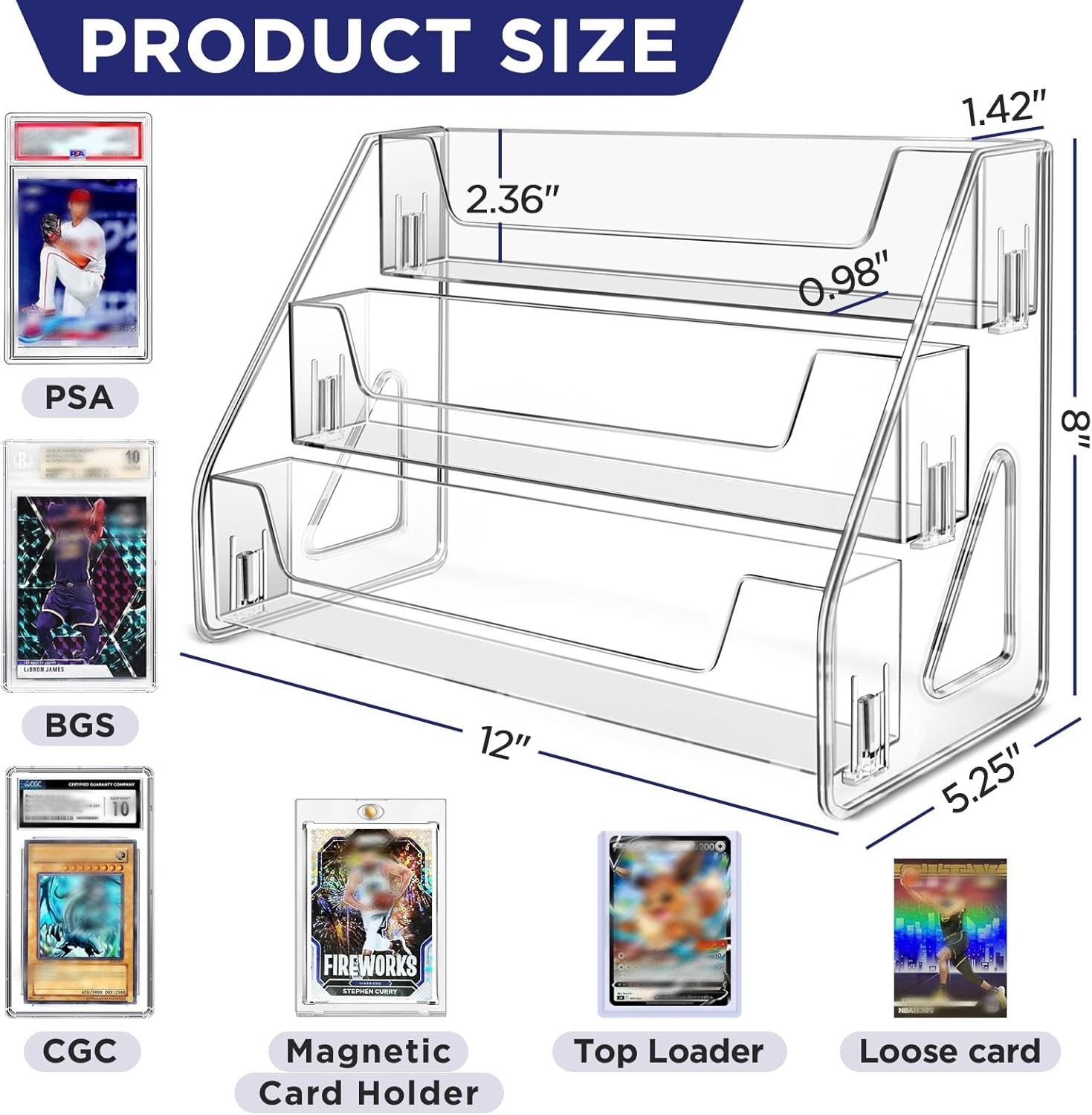 Magnetic Card Holder 3-Tier, Card Display Stand Clear Acrylic Trading Sports Car