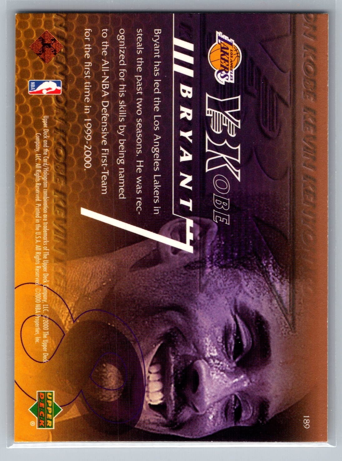 2000-01 Upper Deck – Y3K Kobe Bryant #189 – HOF NM