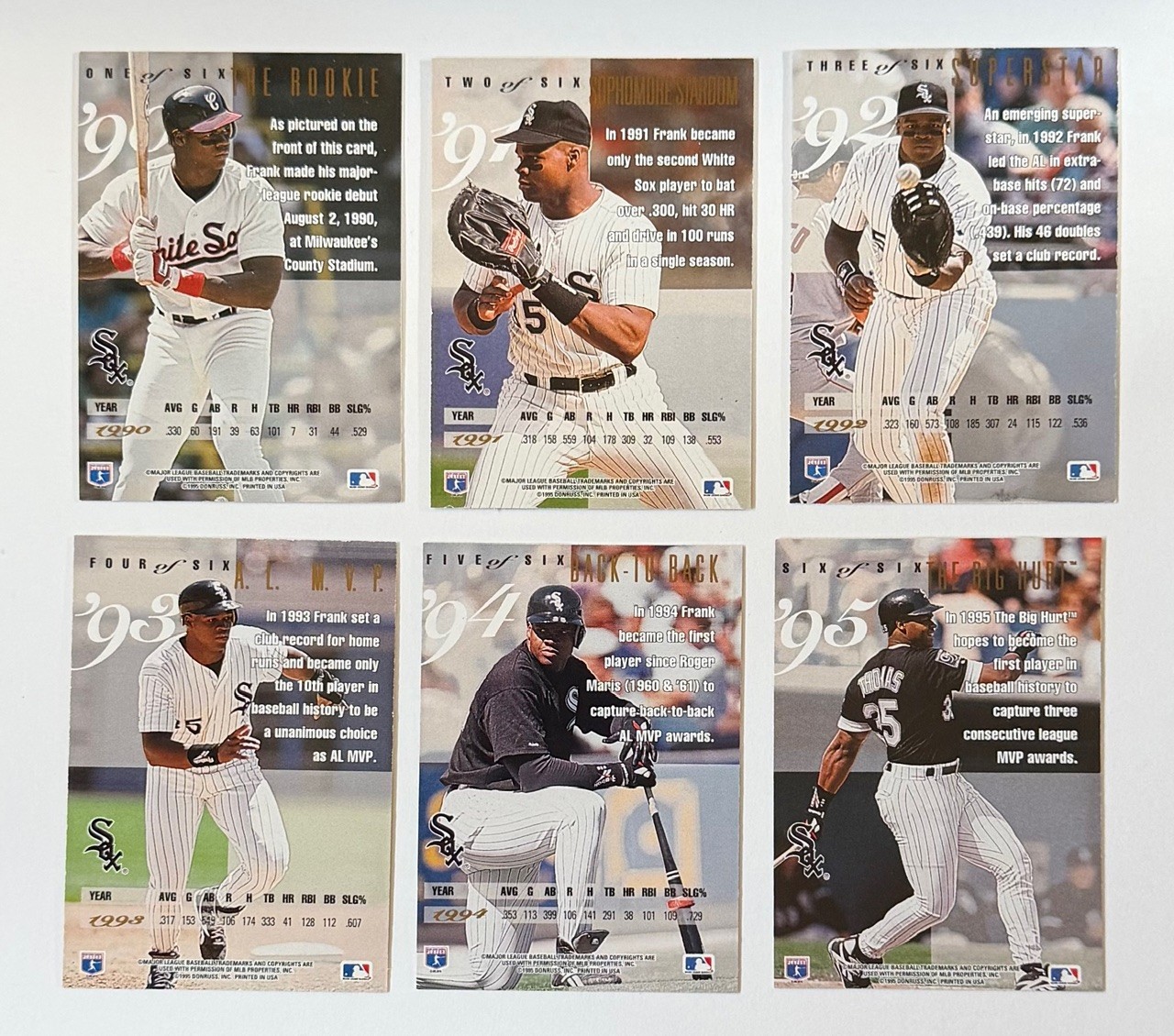 1995 FRANK THOMAS LEAF SEASON HOLOGRAPHIC COMPLETE INSERT SET 1-6 NM-MT