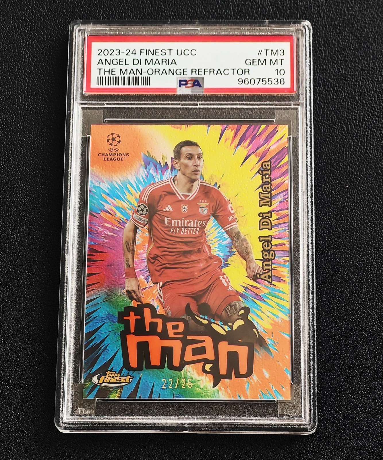 Angel Di Maria 2023-24 Topps Finest UEFA The Man Orange 22/25 PSA 10
