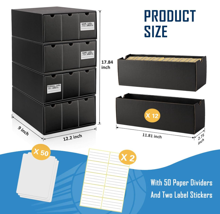 8000+ Trading Cardboard Card Collection Storage Box 12 Drawer & 50 Card Dividers
