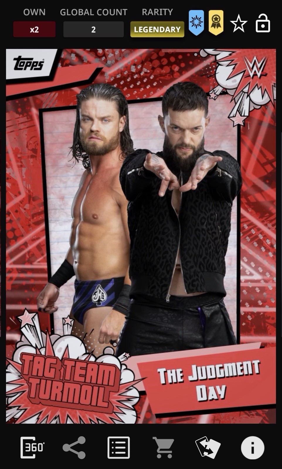 2025 Topps WWE Slam Tag Team Turmoil The Judgement Day 2cc Legendary Award Balor