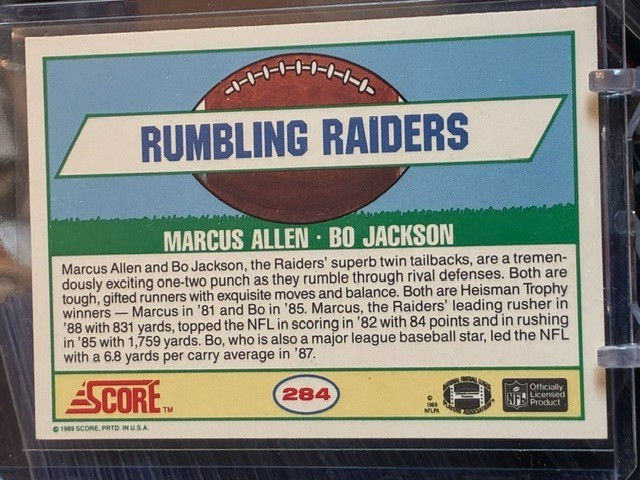 1989 Score – Great Combos Bo Jackson & Marcus Allen #284 Rumbling Raiders