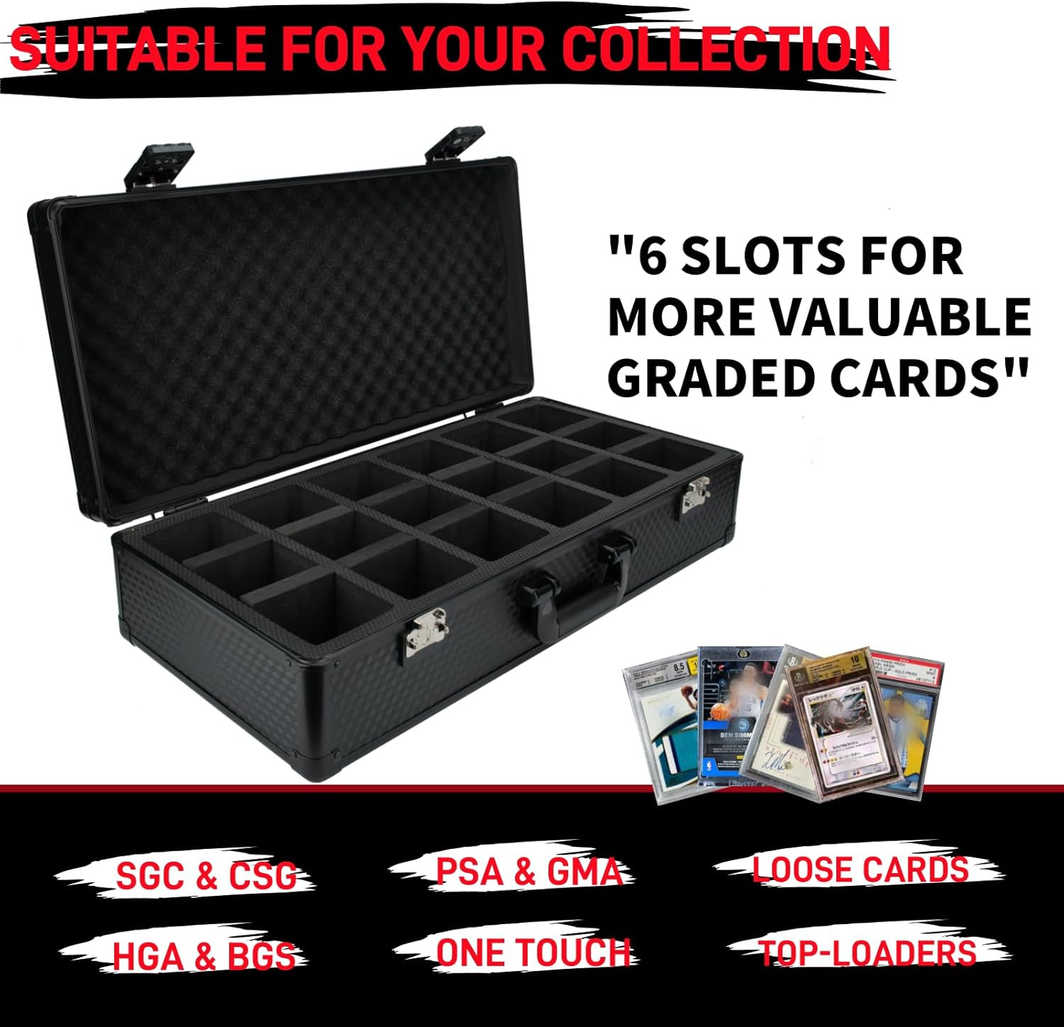 6 Row 250+ TSA Combination Lock Trading Deck Cases Graded Card Case Psa Graded C