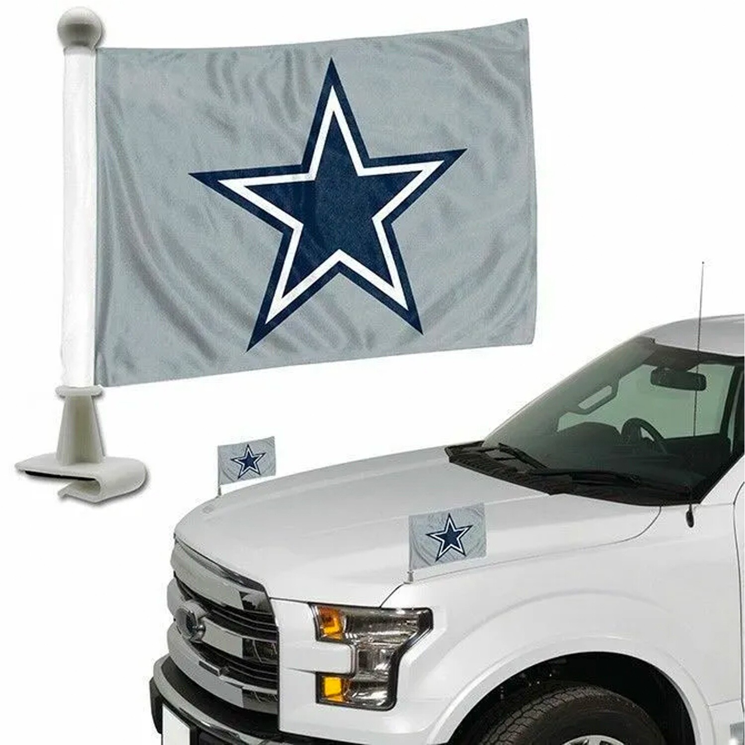 Dallas Cowboys Grey Double Sided Car Hood / Trunk Flags 4” x 6” – 2 PC