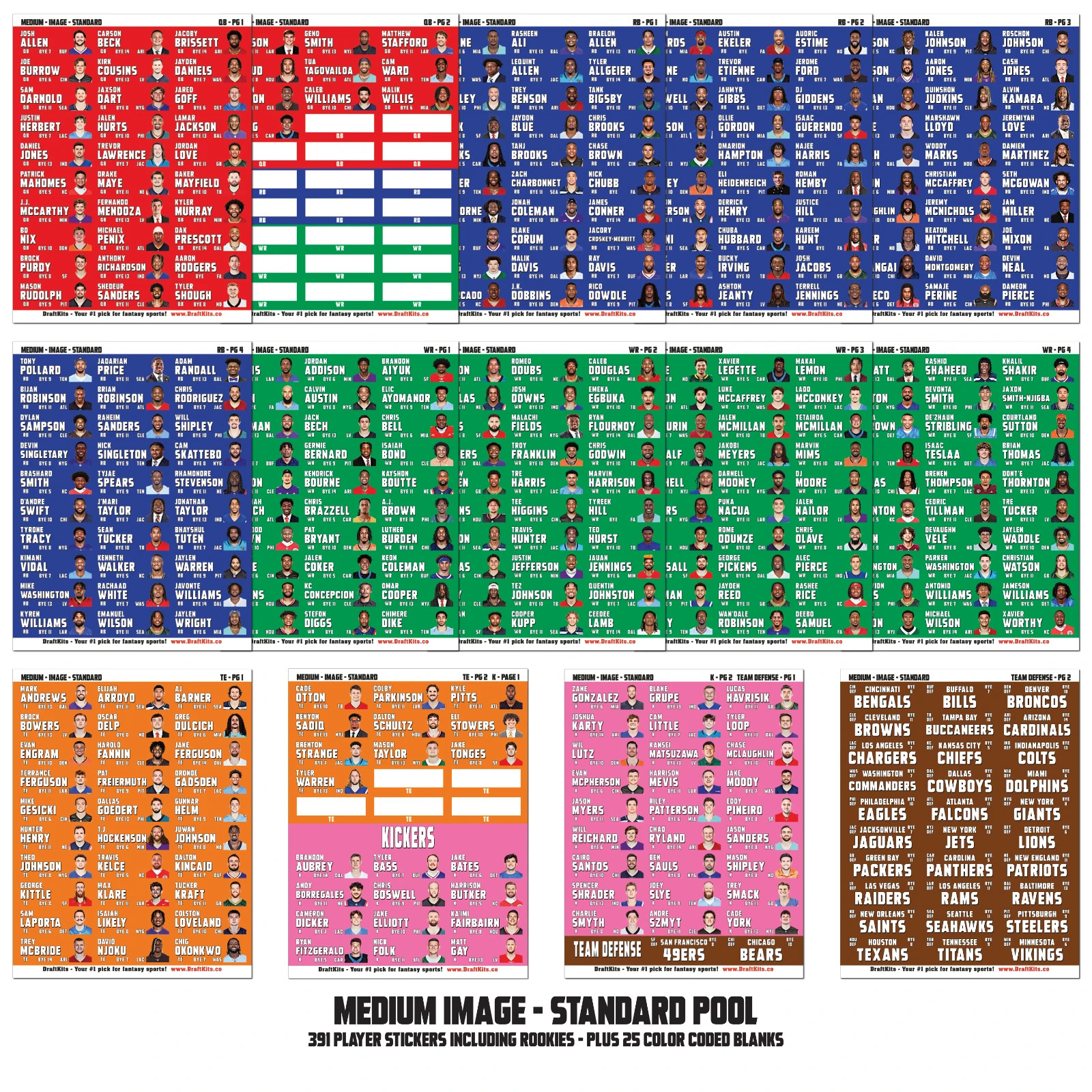 Fantasy Football Draft Board Kit – NEW for 2026 – MEDIUM Player Stickers & Board