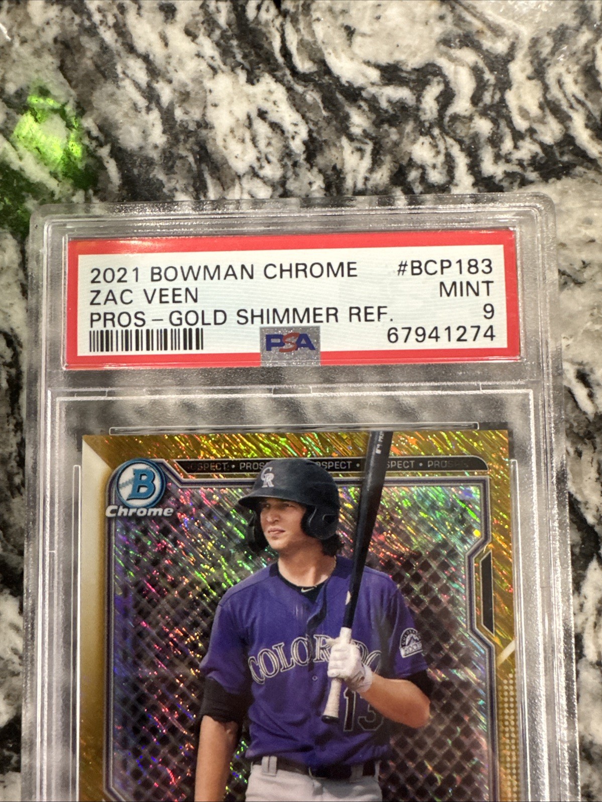 2021 Bowman Chrome Zac Veen Prospect Gold Shimmer Refractor /50 Rockies