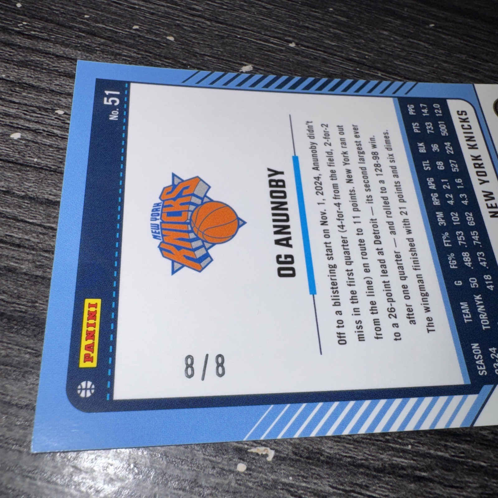 OG ANUNOBY GREEN SPARKLE JERSEY # MATCH 8/8 SSP 2024-25 Donruss Optic #51 KNICKS