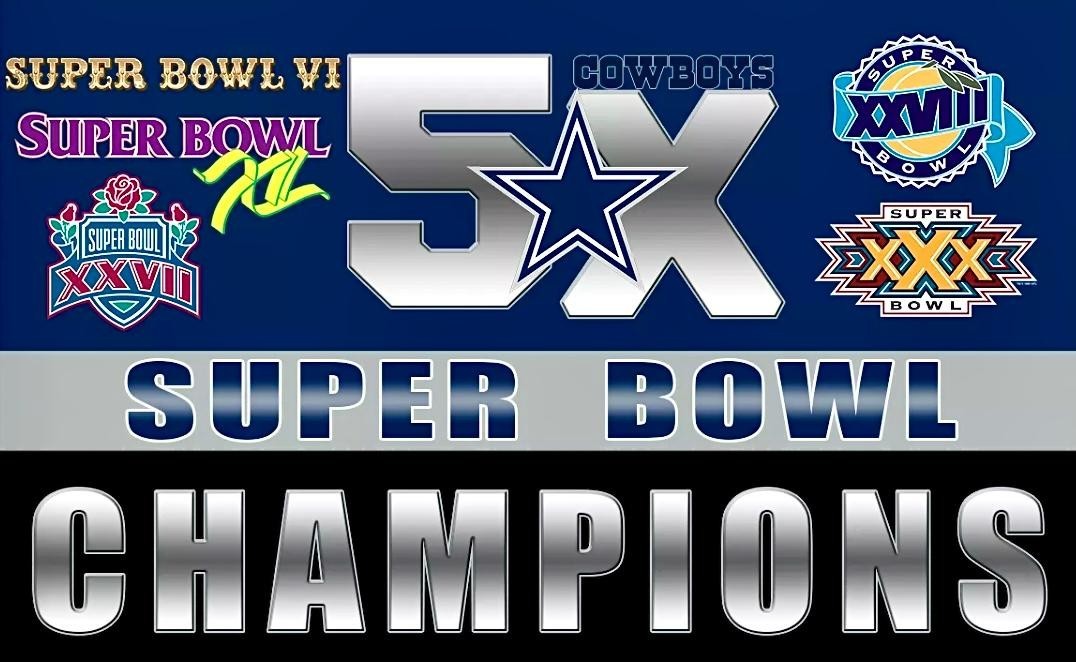 (2) Dallas Cowboys 5X Super Bowl Champs Waterproof Vinyl Stickers 5×3 Decals