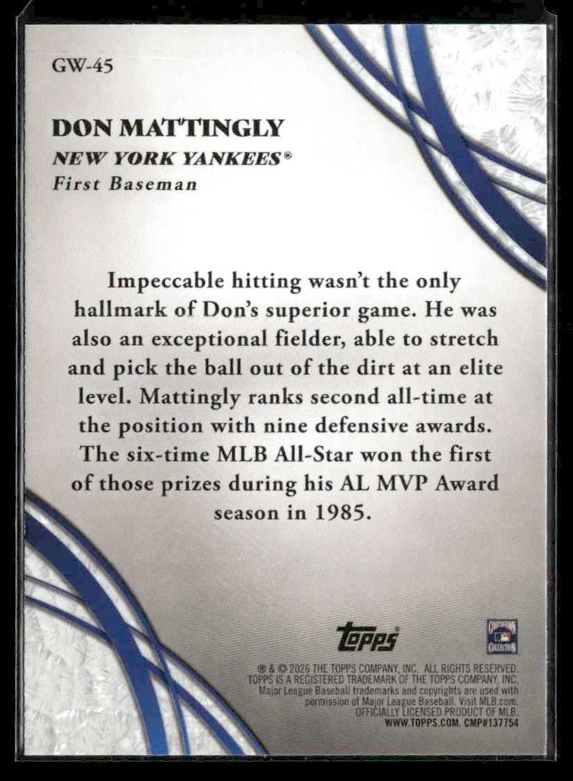 2026 Topps #GW-45 Don Mattingly Glove Work