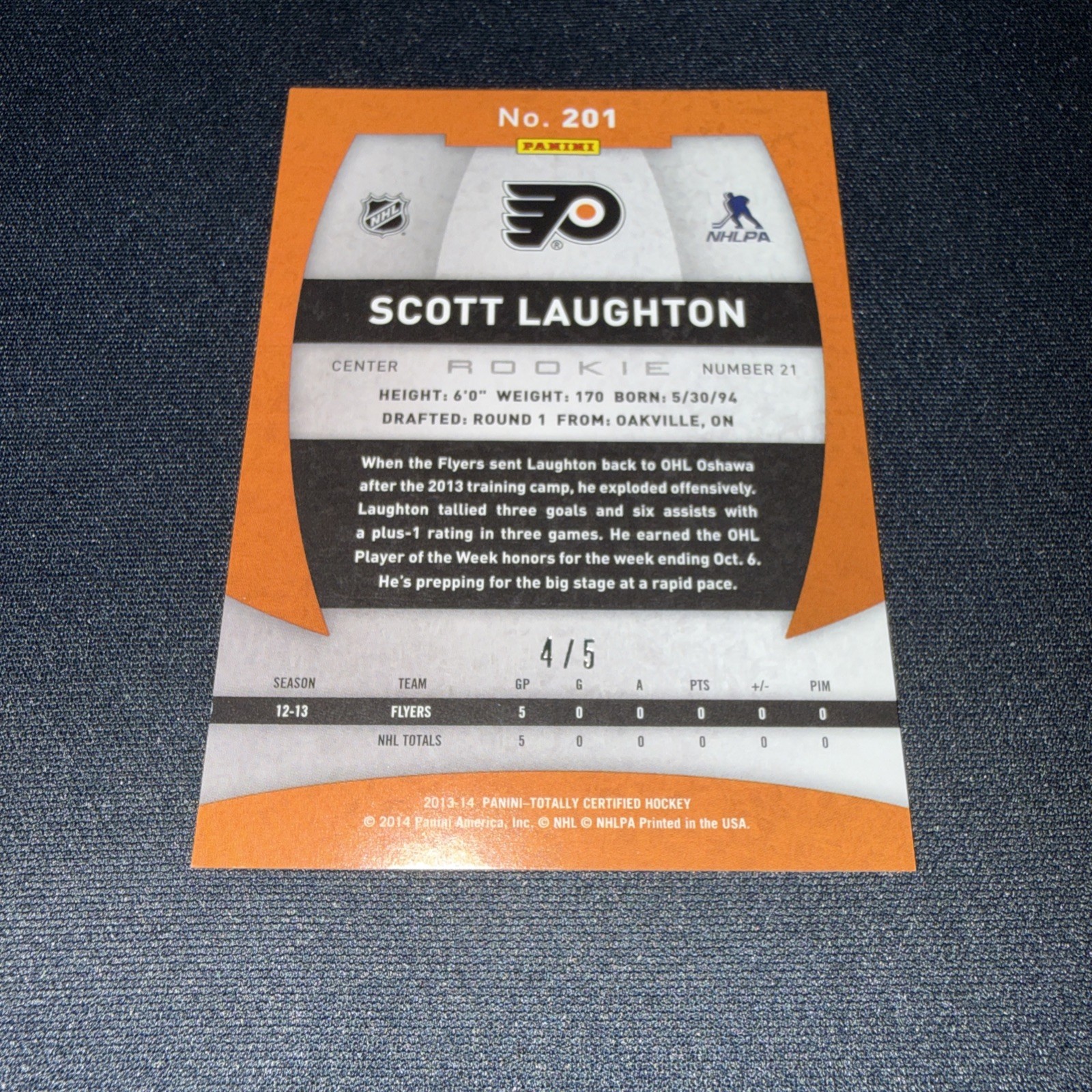 2013-14 Panini Totally Certified Dual Rookie Class Scott Laughton Green 4/5