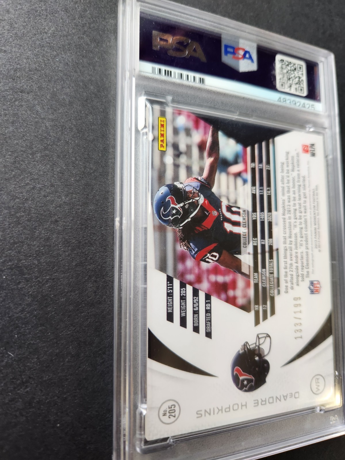 2013 Panini Momentum DeAndre Hopkins #205 Rookie Jersey Auto PSA 9 #/199 Pop 3