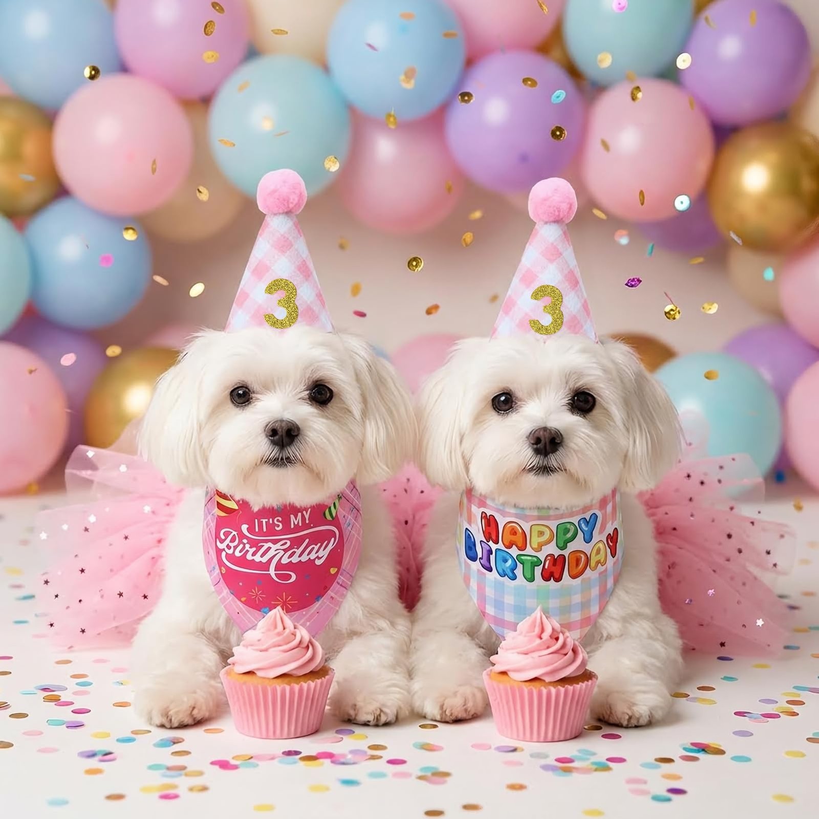 Angirlish Dog Birthday Party Outfit Set Pink Tutu Dress 8″-37″ waist, pink