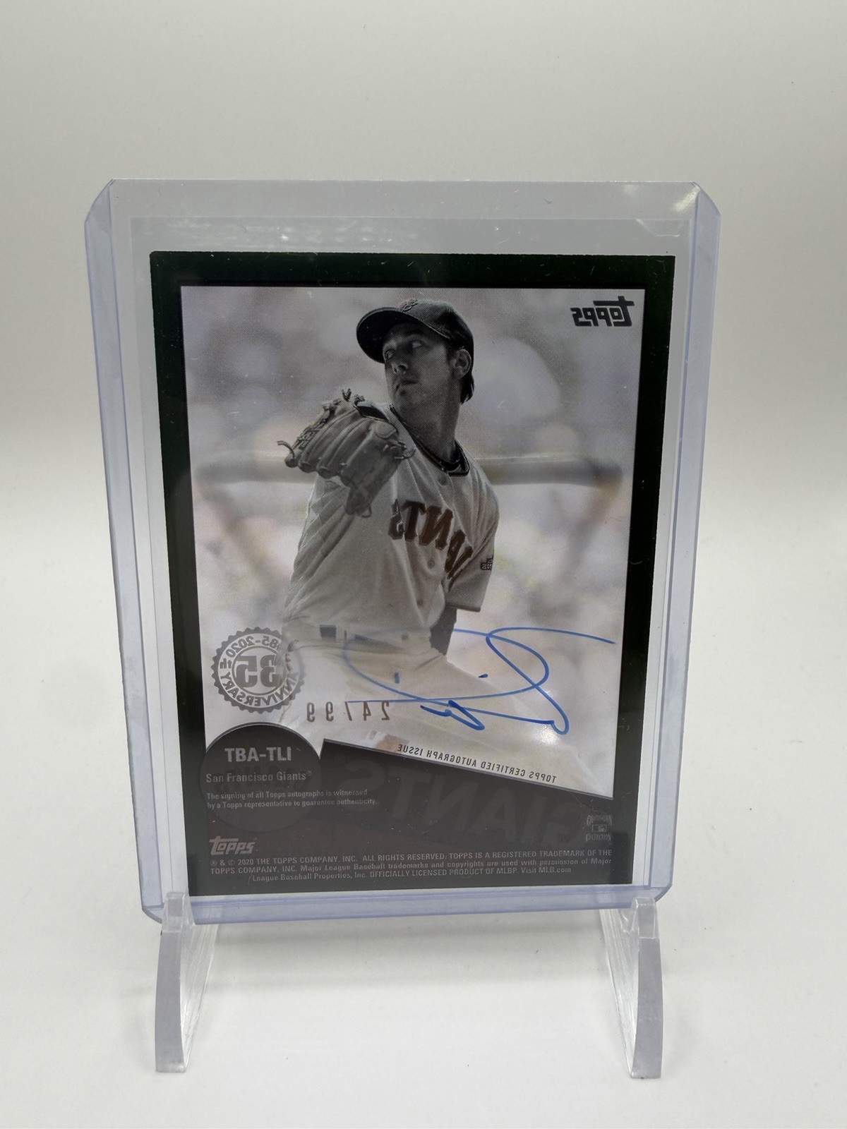 2020 Topps Clearly Authentic Tim Lincecum #TBA-TLI Autograph Auto Green /99