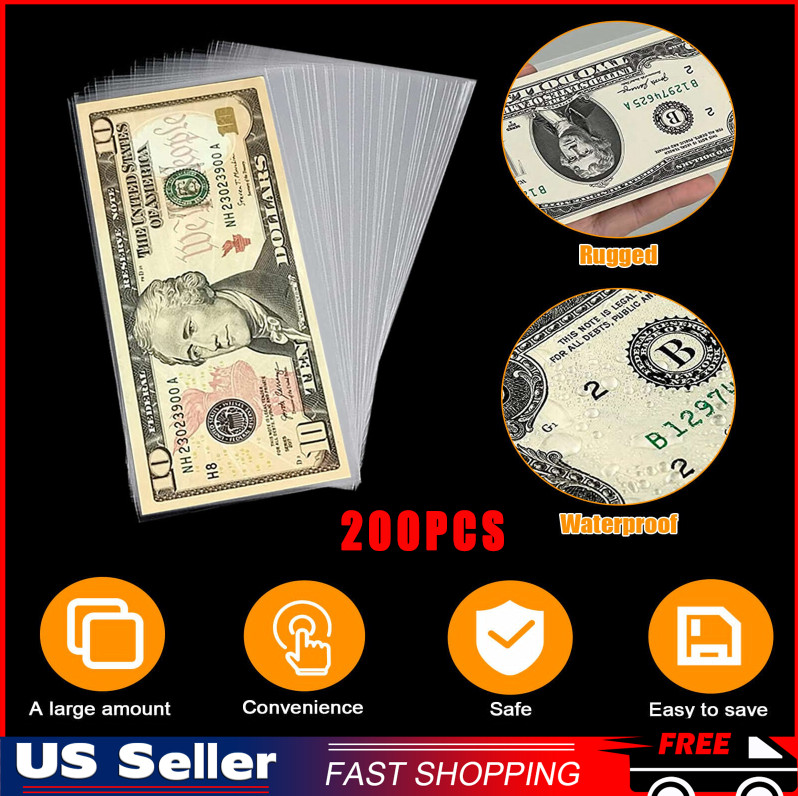 200-1000pcs Money Bag Storage Protect Currency Banknotes Clear Soft Sleeves