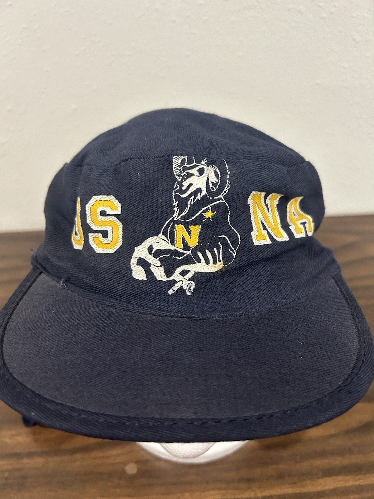 Vintage USNA US Naval Academy “Go Navy” Painters Hat Cap Neck Flap Goat Mascot