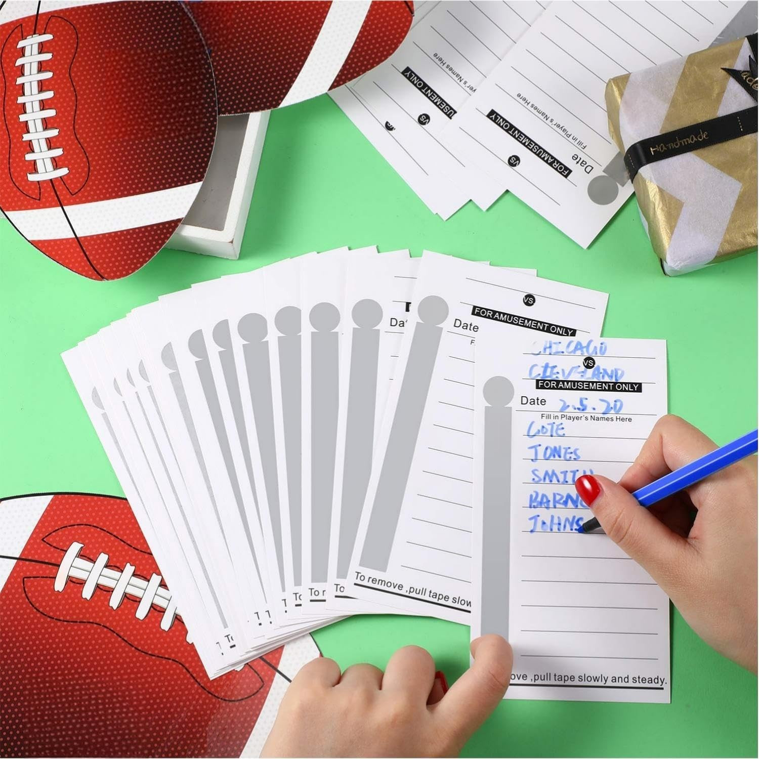 100 Pcs 10 Line Football Sports Strip Cards Football Pool Cards Scratch off Tick