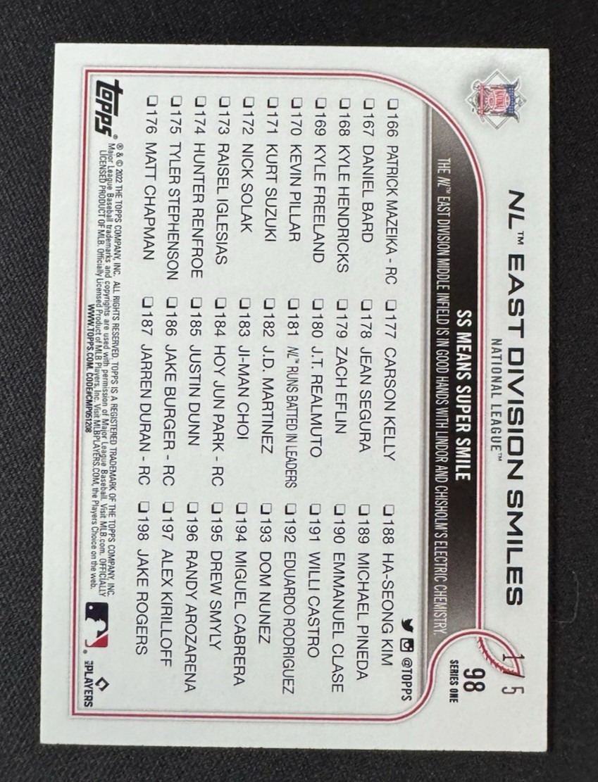 2022 Topps Series 1 1st Edition Checklist Francisco Lindor Jazz Chisholm #’d 1/5
