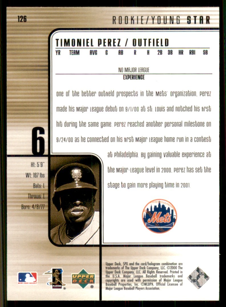 2000 SPX #126 Timoneil Perez RC Rookie New York Mets 1234/1600