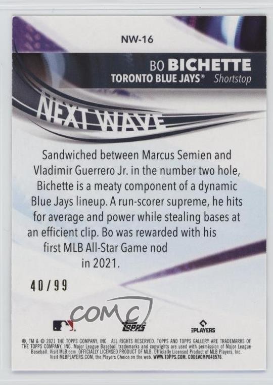2021 Topps Gallery Next Wave Blue 40/99 Bo Bichette #NW-16 1sr5