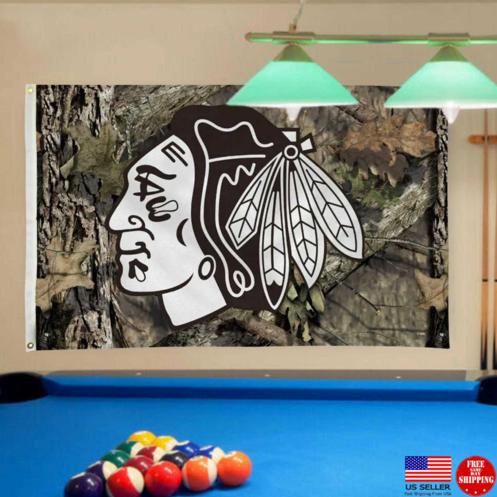 Chicago Blackhawks FLAG 3X5 BANNER USA Camo Black Hawks Man Cave Flags Camouflag
